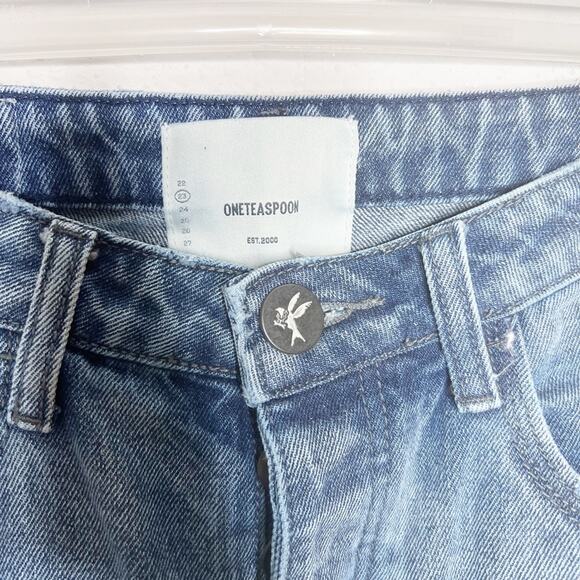 Oneteaspoon Studded Cropped Straight Jeans Blue Size 23 - Picture 3 of 7
